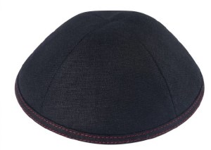 Picture of iKippah Black Linen with Red Stitching Size 2